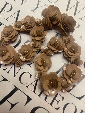 J. Crew Beige Floral Leather Backed Sequin Drop Earrings
